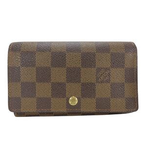 Louis Vuitton Bifold Wallet Porte Monet Bier Tresor N61730 Damier Ebene Brown